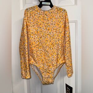 Art Class Girls' Yellow Floral Printed One Piece Rash Guard Swimsuit Size XS 4/5